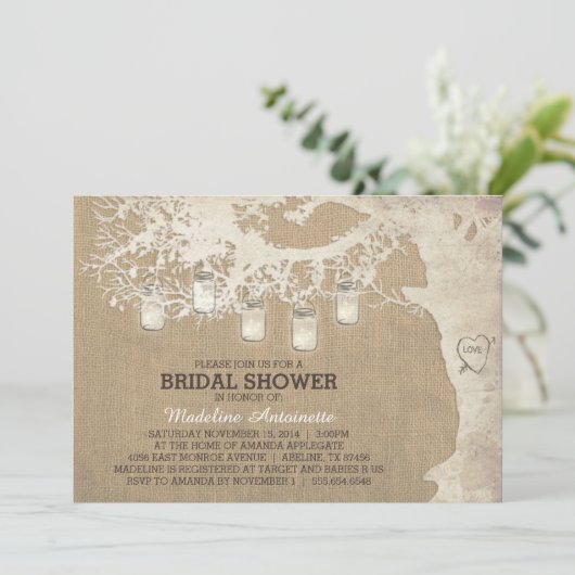 Mason Jar String Light Rustic Vrijgezellenfeest Kaart (Staand voorkant)