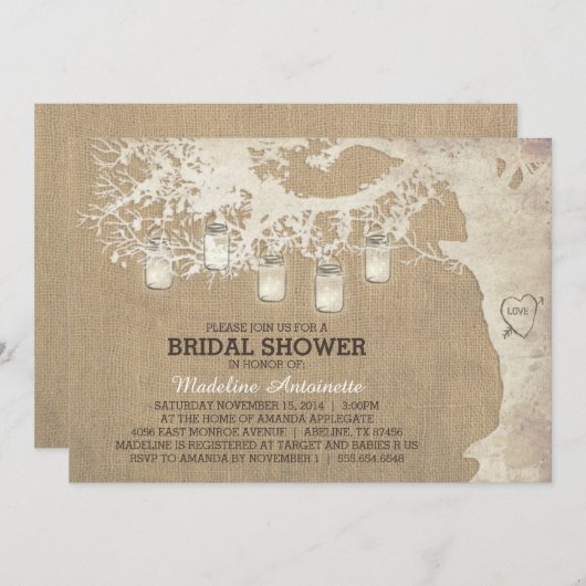 Mason Jar String Light Rustic Vrijgezellenfeest Kaart (Voorkant / Achterkant)