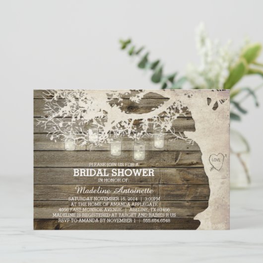 Mason Jar String Light Vrijgezellenfeest Barn Wood Kaart (Staand voorkant)