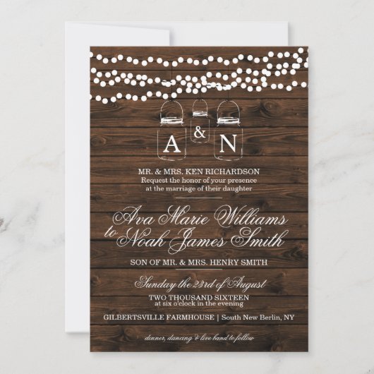 Mason Jar String Light Wedding Invitation Kaart (Voorkant)