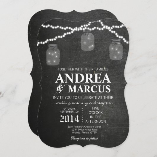 Mason Jar String Lights 5x7 bruiloft uitnodiging (Voorkant / Achterkant)