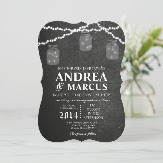 Mason Jar String Lights 5x7 bruiloft uitnodiging (Staand voorkant)