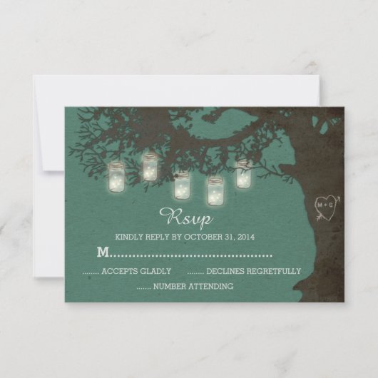 Mason Jar String Lights  Blauwgroen RSVP Kaartje (Voorkant)