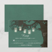 Mason Jar String Lights  Blauwgroen RSVP Kaartje (Voorkant / Achterkant)