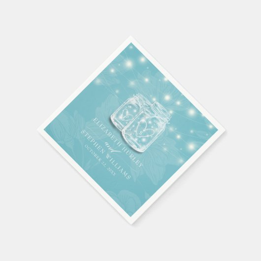 Mason Jar String Lights Blue Floral Wedding Servet (Hoek)
