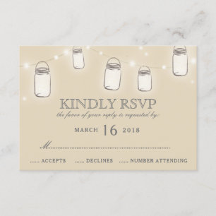 Mason Jar String Lights Blush Pink Wedding RSVP