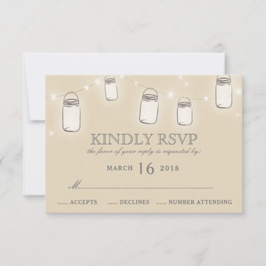 Mason Jar String Lights Blush Pink Wedding RSVP (Voorkant)
