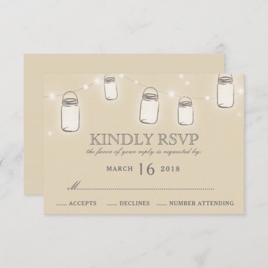Mason Jar String Lights Blush Pink Wedding RSVP (Voorkant / Achterkant)