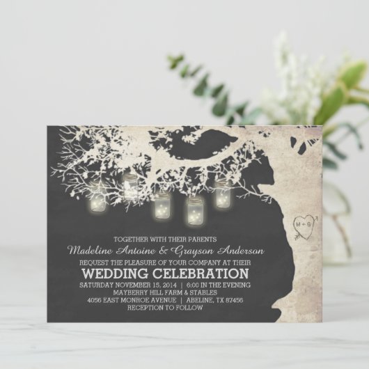 Mason Jar String Lights Boom Chalk Board Weddensch Kaart (Staand voorkant)