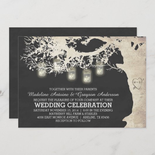 Mason Jar String Lights Boom Chalk Board Weddensch Kaart (Voorkant / Achterkant)