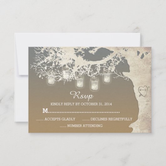Mason Jar String Lights Branch Sunset RSVP Kaartje (Voorkant)