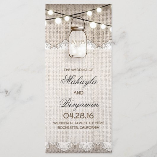 Mason Jar String Lights Burlap Wedding Programma's (Voorkant)