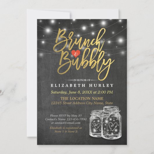 Mason Jar String Lights Chalkboard Brunch & Bubble Kaart (Voorkant)