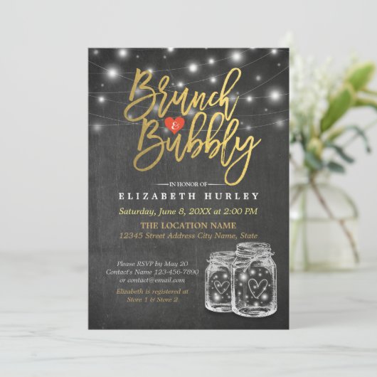 Mason Jar String Lights Chalkboard Brunch & Bubble Kaart (Staand voorkant)