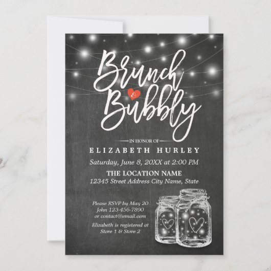 Mason Jar String Lights Chalkboard Brunch & Bubble Kaart (Voorkant)