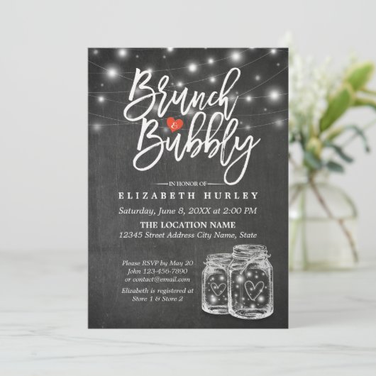 Mason Jar String Lights Chalkboard Brunch & Bubble Kaart (Staand voorkant)