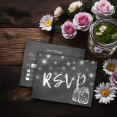 Mason Jar & String Lights Chalkboard Trouw RSVP Uitnodiging Briefkaart