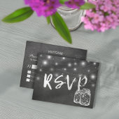 Mason Jar & String Lights Chalkboard Trouw RSVP Uitnodiging Briefkaart