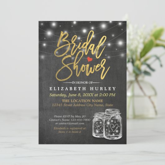 Mason Jar & String Lights Chalkboard Vrijgezellenf Kaart (Staand voorkant)