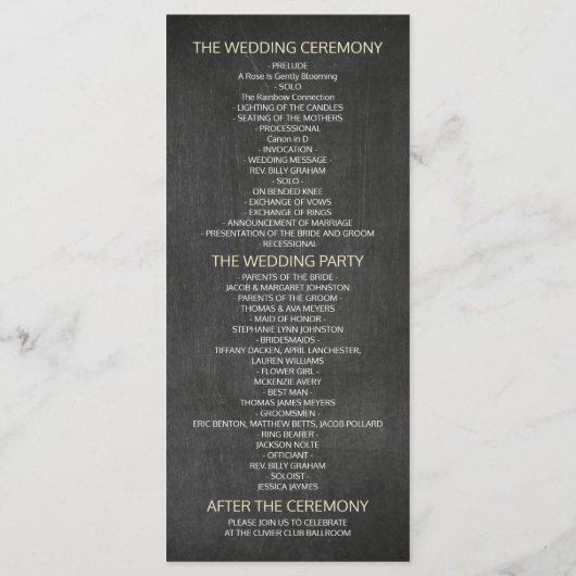 Mason Jar String Lights Chalkboard Wedding Program Programmakaart (Achterkant)