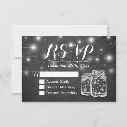 Mason Jar & String Lights Chalkboard Wedding RSVP (Voorkant)