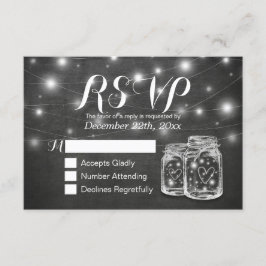 Mason Jar & String Lights Chalkboard Wedding RSVP Kaartje