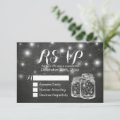 Mason Jar & String Lights Chalkboard Wedding RSVP Kaartje (Staand voorkant)