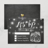 Mason Jar & String Lights Chalkboard Wedding RSVP Kaartje (Voorkant / Achterkant)