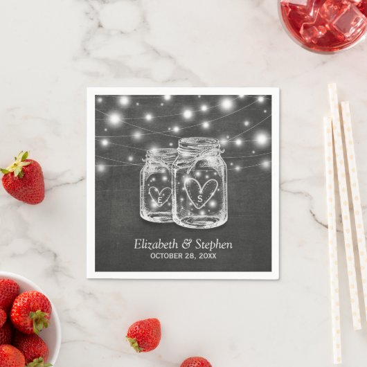 Mason Jar String Lights Chalkboard Wedding Shower Servetten (Insitu)