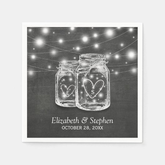 Mason Jar String Lights Chalkboard Wedding Shower Servetten (Voorkant)