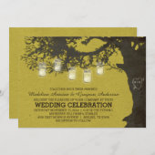 Mason Jar String Lights Chartreuse Tree Wedding Kaart (Voorkant / Achterkant)