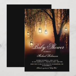 Mason Jar String Lights Elegant Rustic Baby shower Kaart