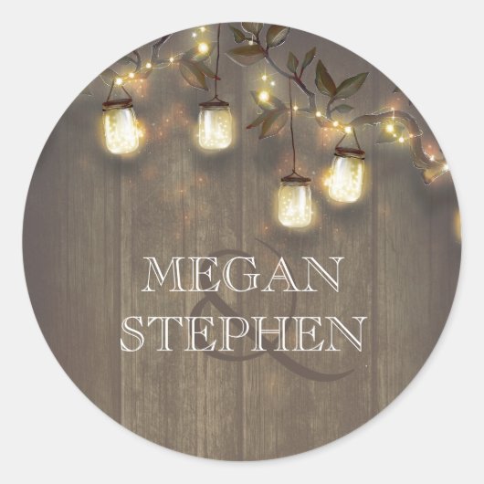Mason Jar String Lights en Rustieke Boom takken Ronde Sticker (Voorkant)