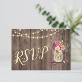 Mason Jar String Lights Floral RSVP Kaartje (Staand voorkant)