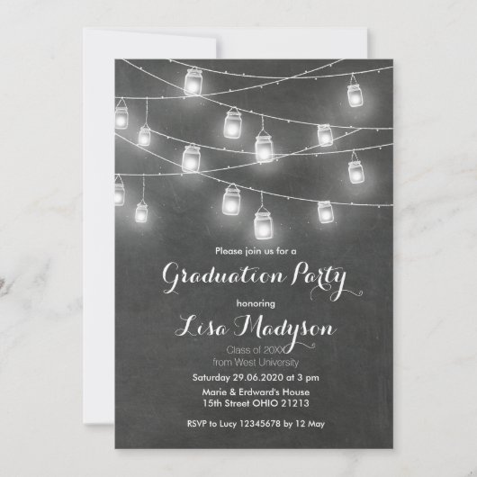 Mason Jar String Lights Graduation Party nodigt ui Kaart (Voorkant)