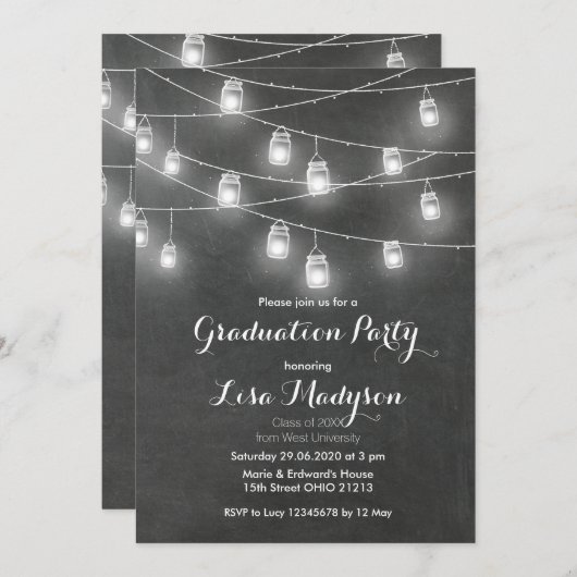 Mason Jar String Lights Graduation Party nodigt ui Kaart (Voorkant / Achterkant)