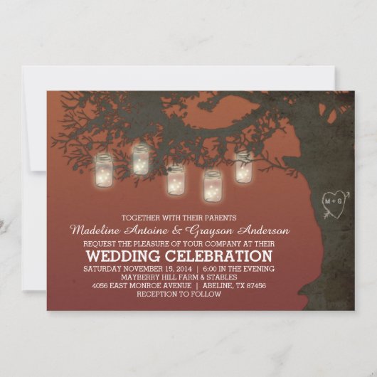 Mason Jar String Lights herfst Tree Wedding Kaart (Voorkant)