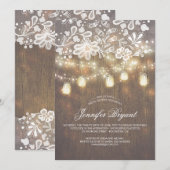 Mason Jar String Lights Kant Hout Vrijgezellenfees Kaart (Voorkant / Achterkant)