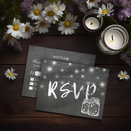 Mason Jar & String Lights Krijtbord Trouw RSVP Uitnodiging Briefkaart