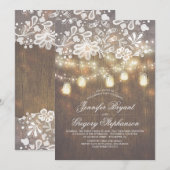 Mason Jar String Lights Lace Engagement Party Kaart (Voorkant / Achterkant)