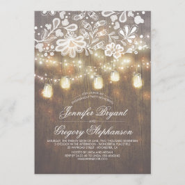 Mason Jar String Lights Lace Engagement Party Kaart