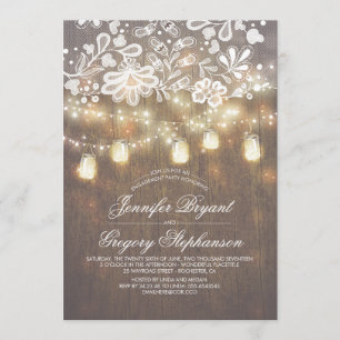 Mason Jar String Lights Lace Engagement Party Kaart