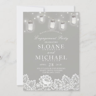 Mason Jar String Lights Lace Grey Engagement Party Kaart
