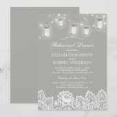 Mason Jar String Lights Lace Grey Rehearsal Dinner Kaart (Voorkant / Achterkant)