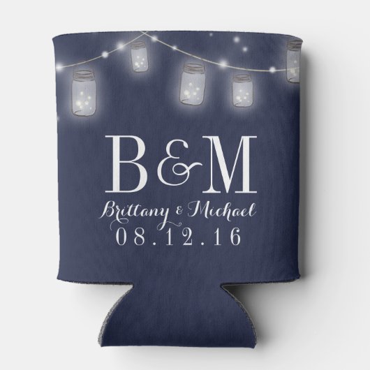 Mason Jar String Lights Navy Blue Wedding Bier Blikjeskoeler (Achterkant)