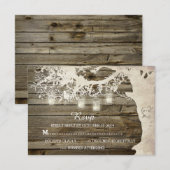 Mason Jar String Lights Rustic Barn Wood RSVP Kaartje (Voorkant / Achterkant)