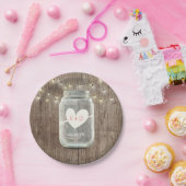 Mason Jar & String Lights Rustic Barn Wood Wedding Papieren Bordje (Feest)