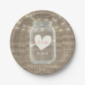 Mason Jar & String Lights Rustic Burlap Wedding Papieren Bordje (Voorkant)