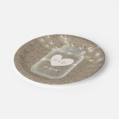 Mason Jar & String Lights Rustic Burlap Wedding Papieren Bordje (Gekanteld)