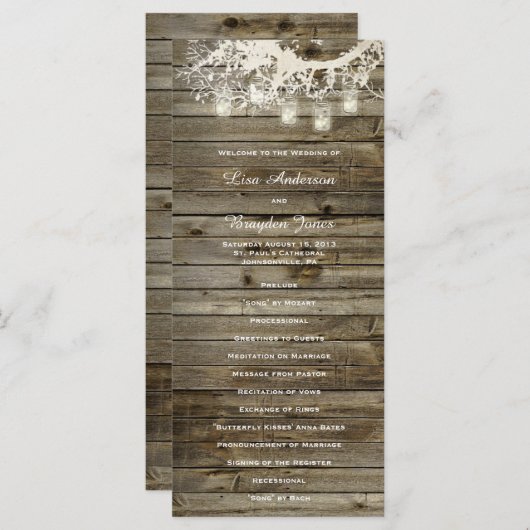 Mason Jar String Lights Rustic Tree Program Programmakaart (Voorkant / Achterkant)